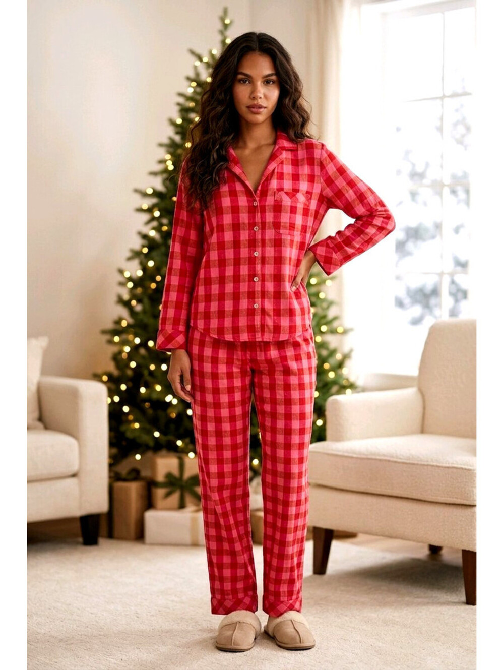 Victoria's Secret Flannel Pajama Set Red Pink Plaid X-Small